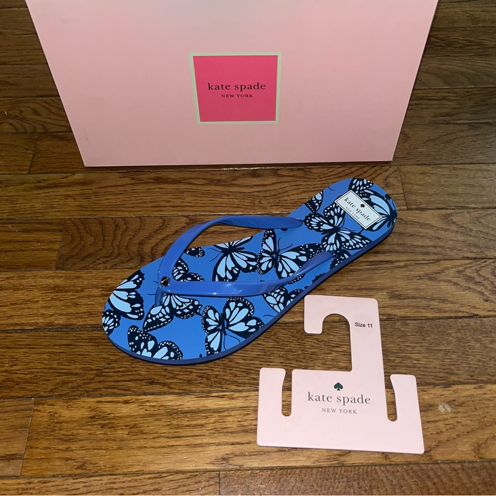 NEW Kate Spade New York Feldon Flip Flops Blue Butterfly Toss Women’s Size 11 B